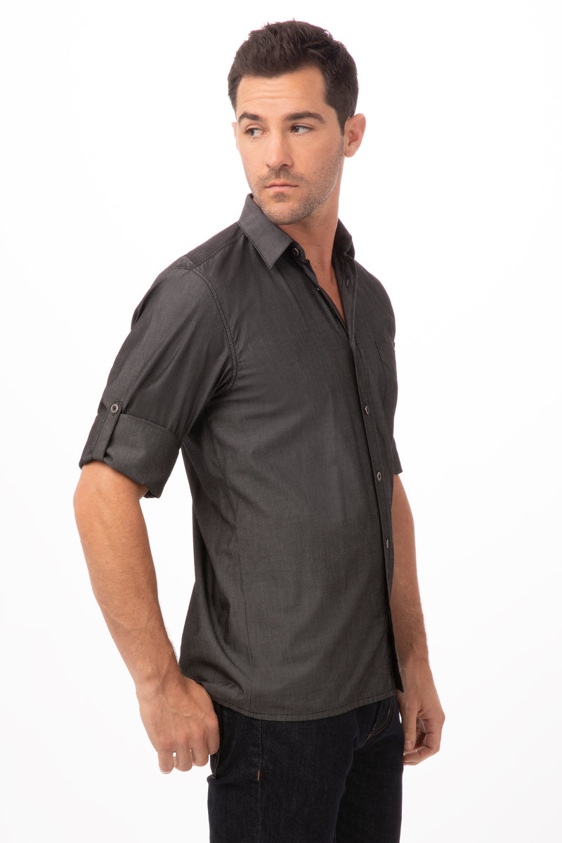 Mens black denim deals shirt long sleeve