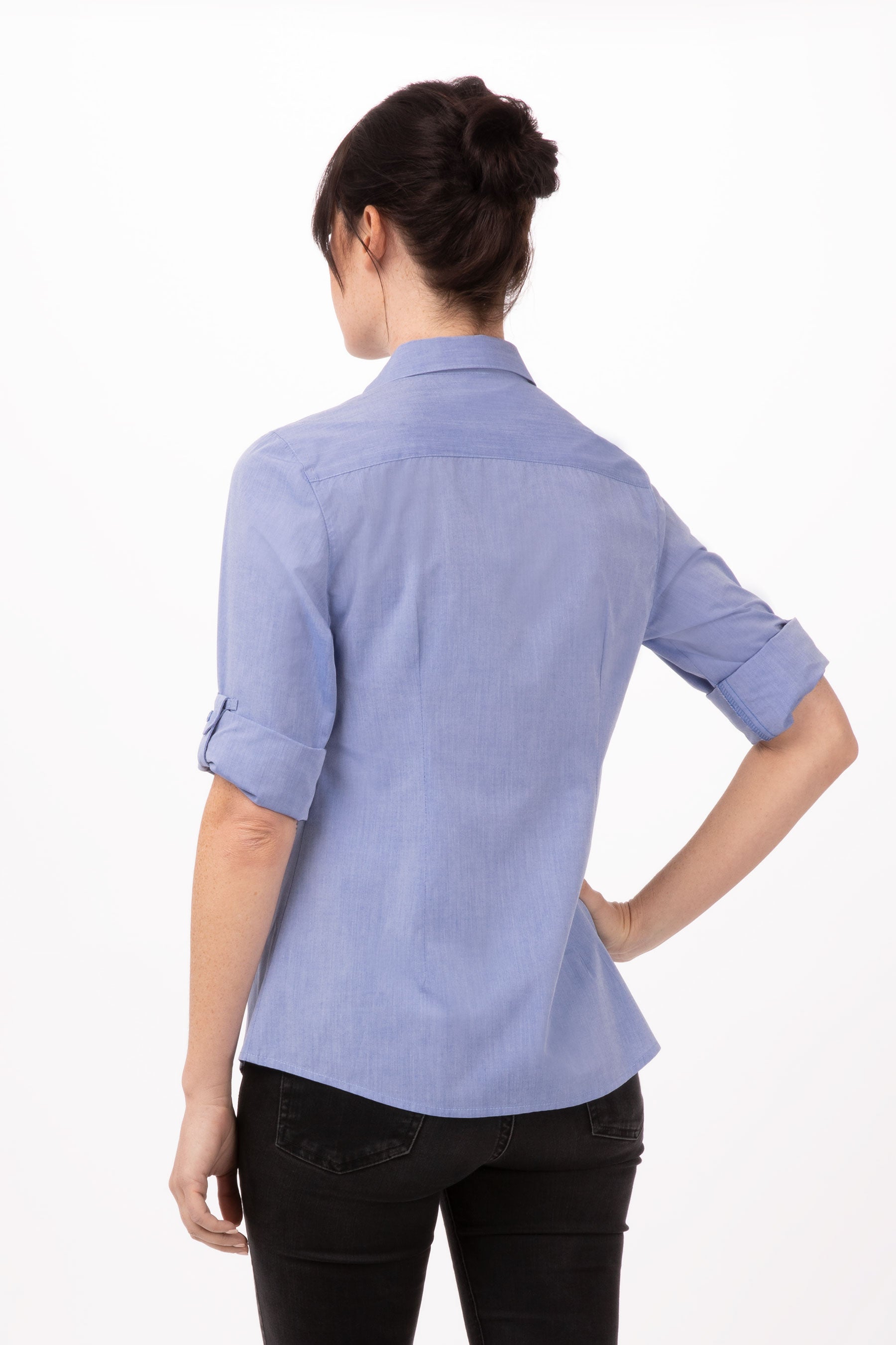 Modern Chambray Female Long Sleeves Dress Shirt