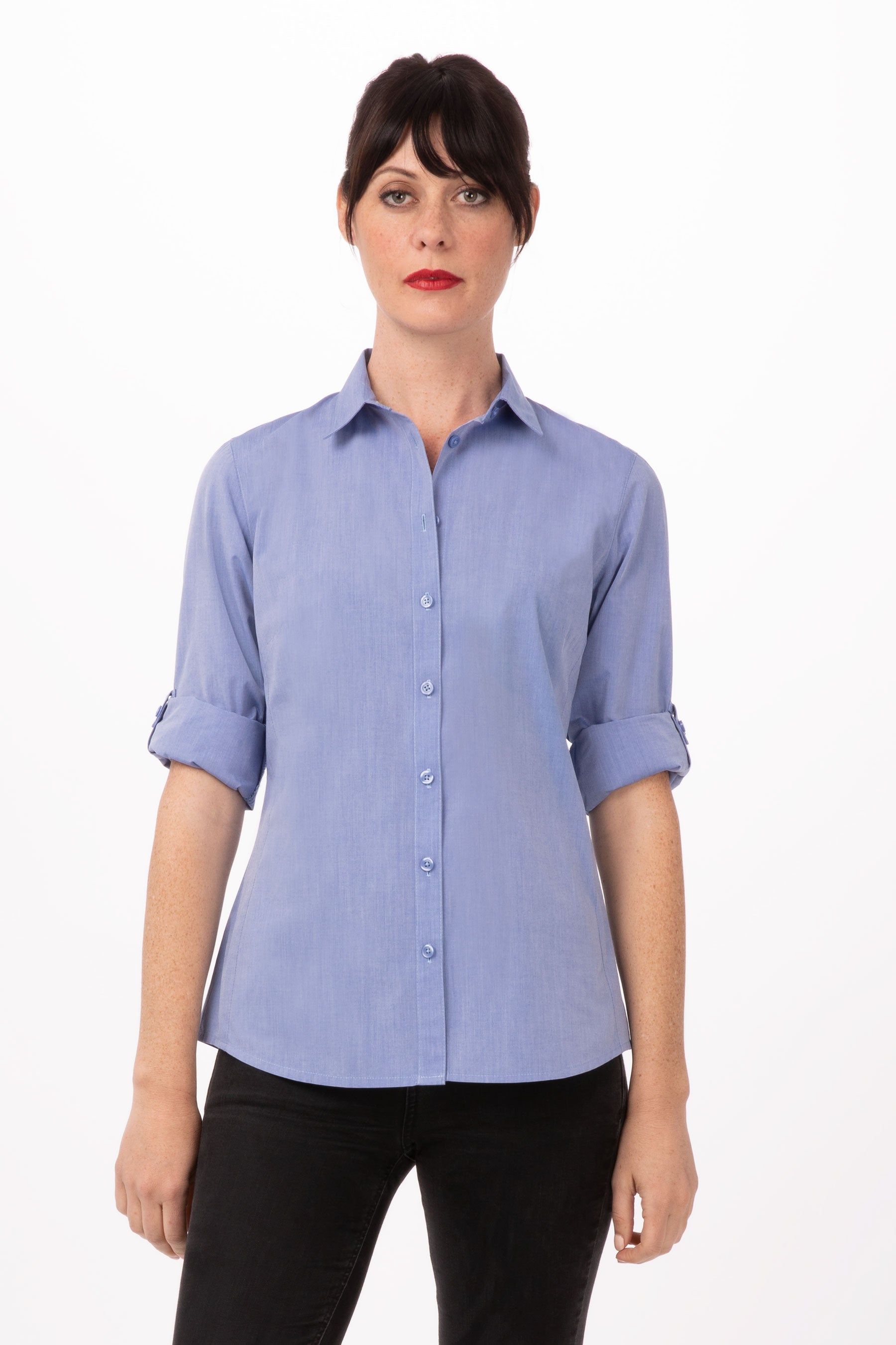 Modern Chambray Female Long Sleeves Dress Shirt