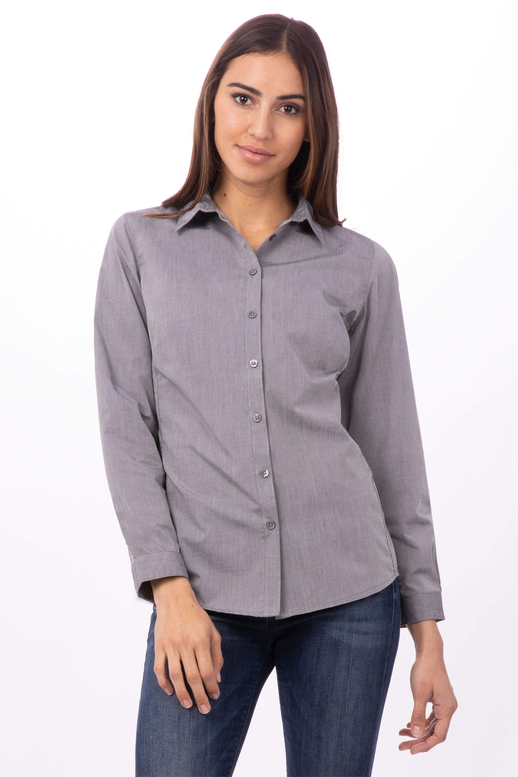 Modern Chambray Female Long Sleeves Dress Shirt