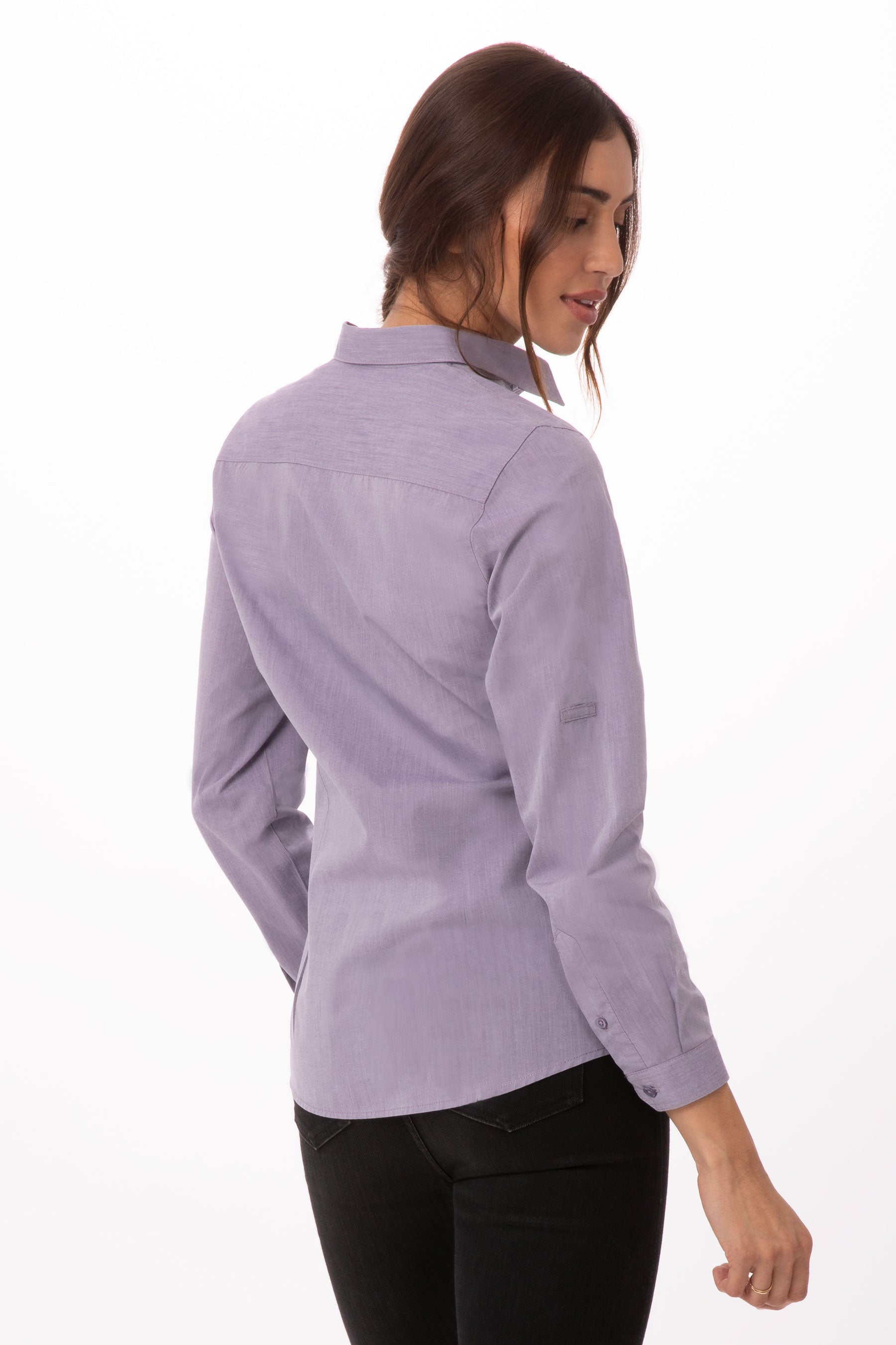 Modern Chambray Female Long Sleeves Dress Shirt