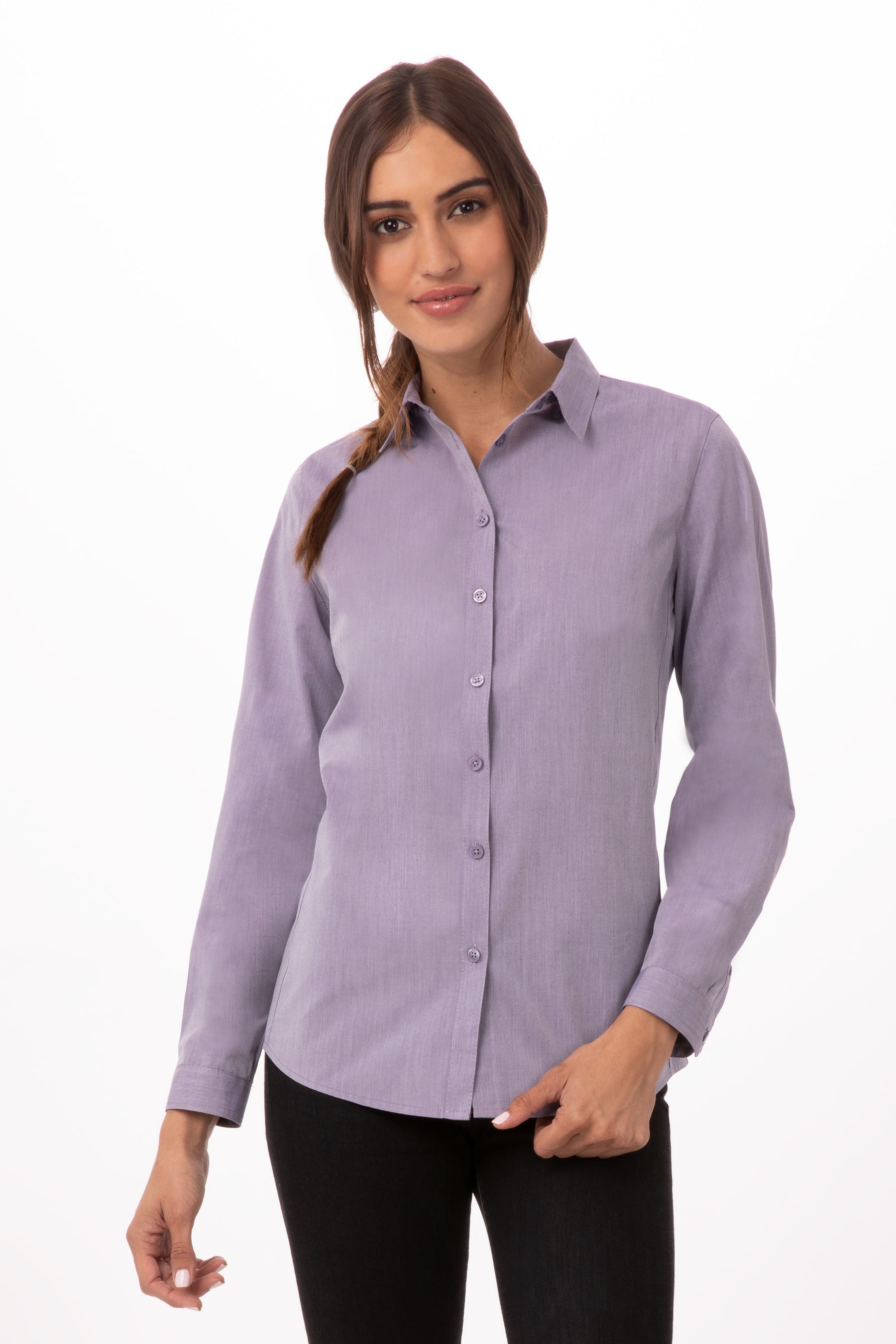 Modern Chambray Female Long Sleeves Dress Shirt